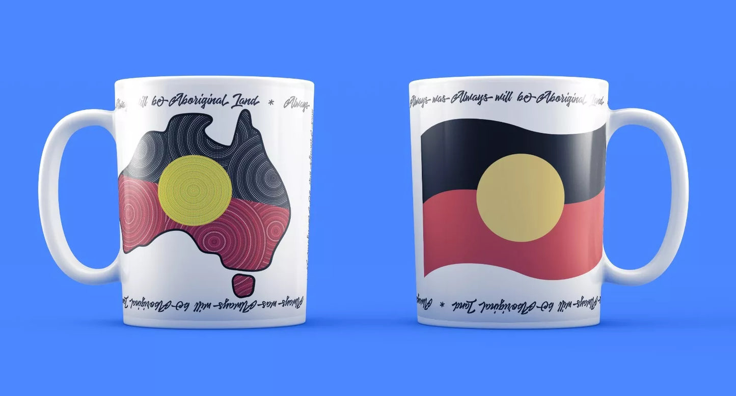 Aboriginal Flag Set includes Soft Cotton Bucket Hat, Vinyl Stickers, Coffee Mug