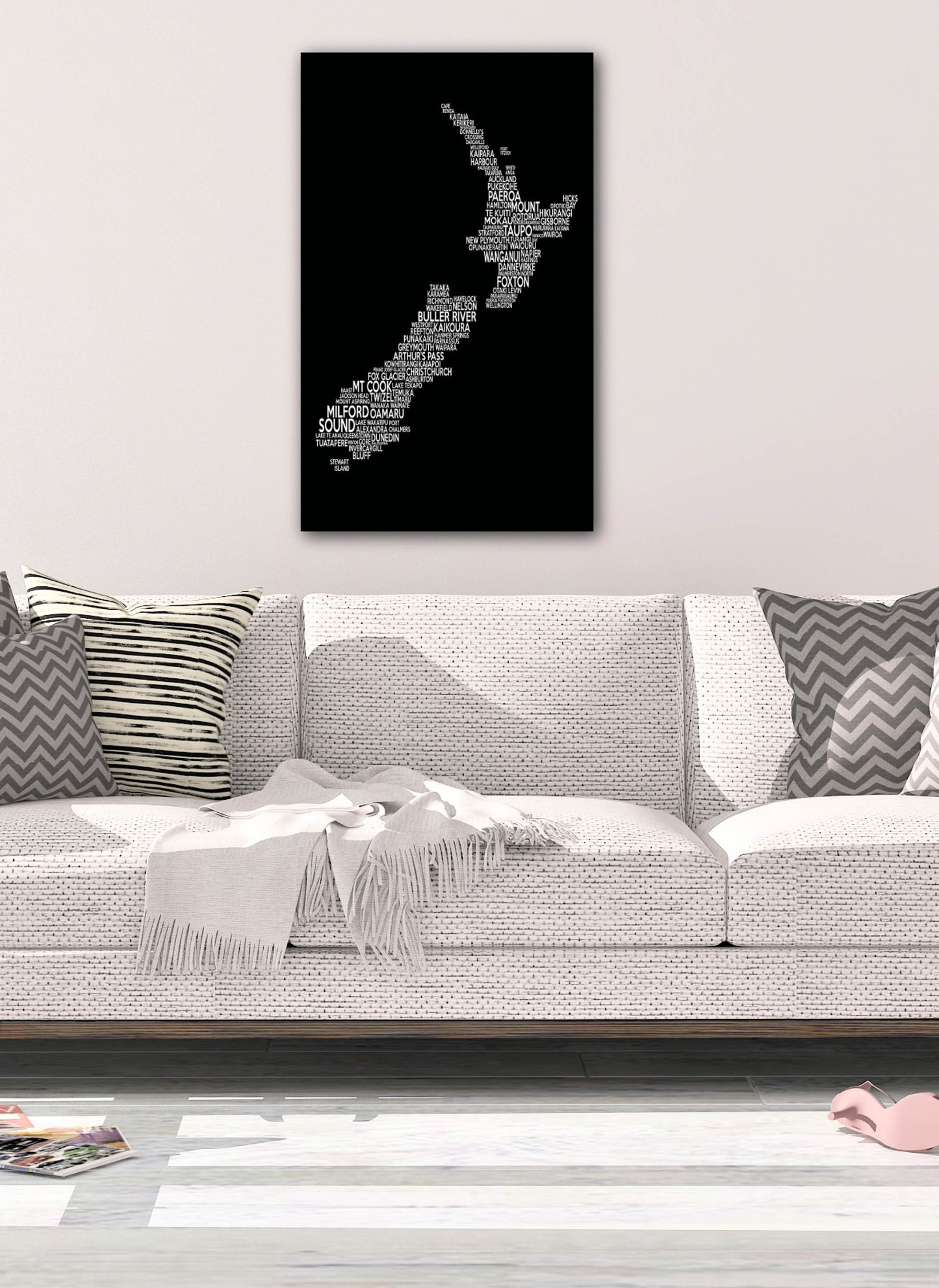 New Zealand Map Black Background Digital Print