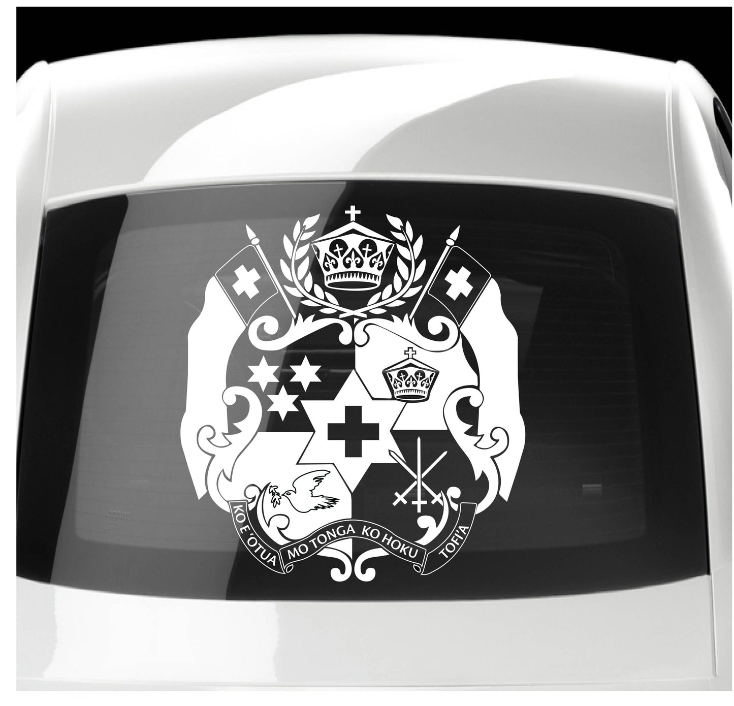 SUPER PACK 10 X Tonga Coat of Arms White Large Vinyl Stickers 500 x 460mm