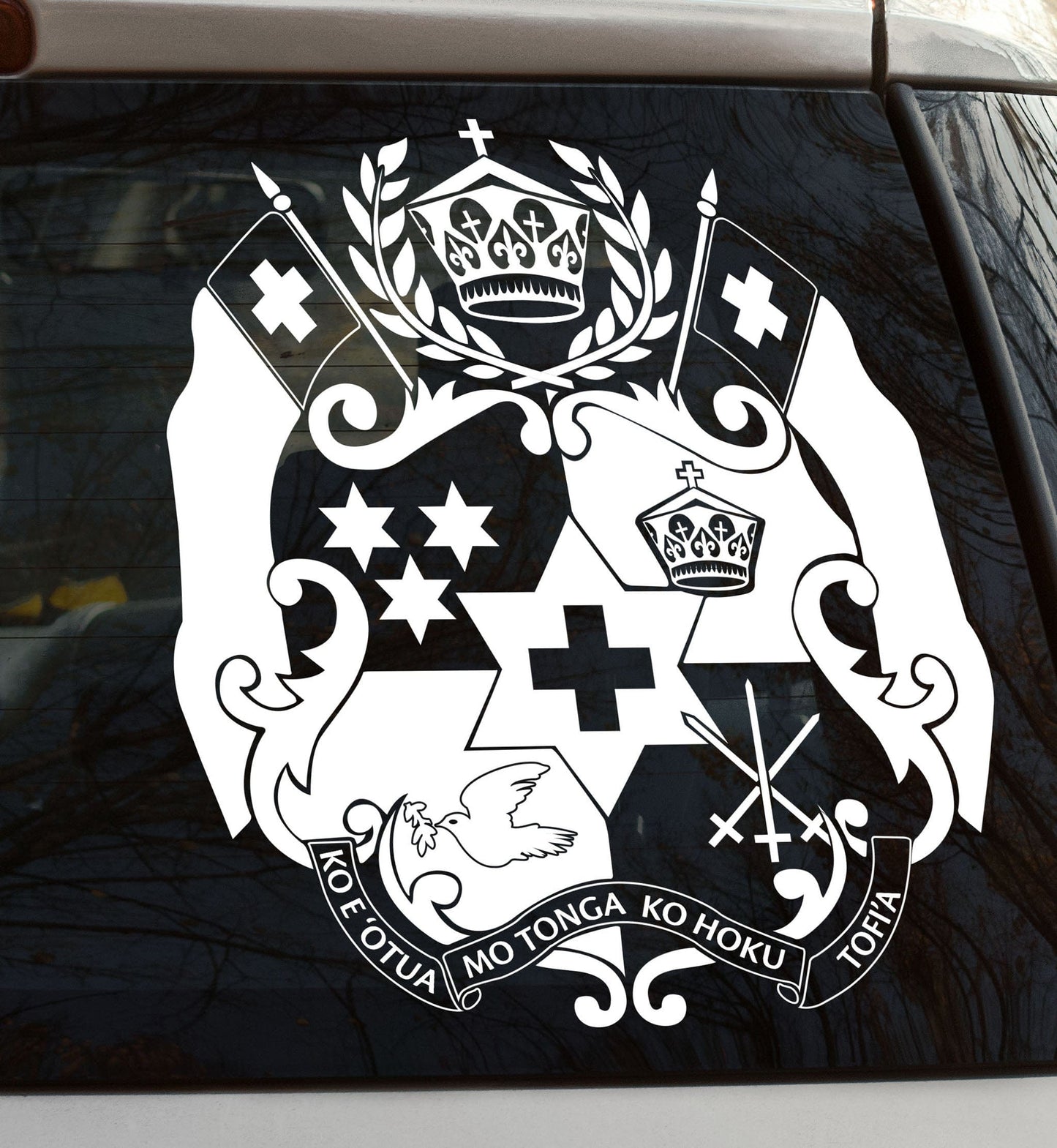 SUPER PACK 10 X Tonga Coat of Arms White Large Vinyl Stickers 500 x 460mm