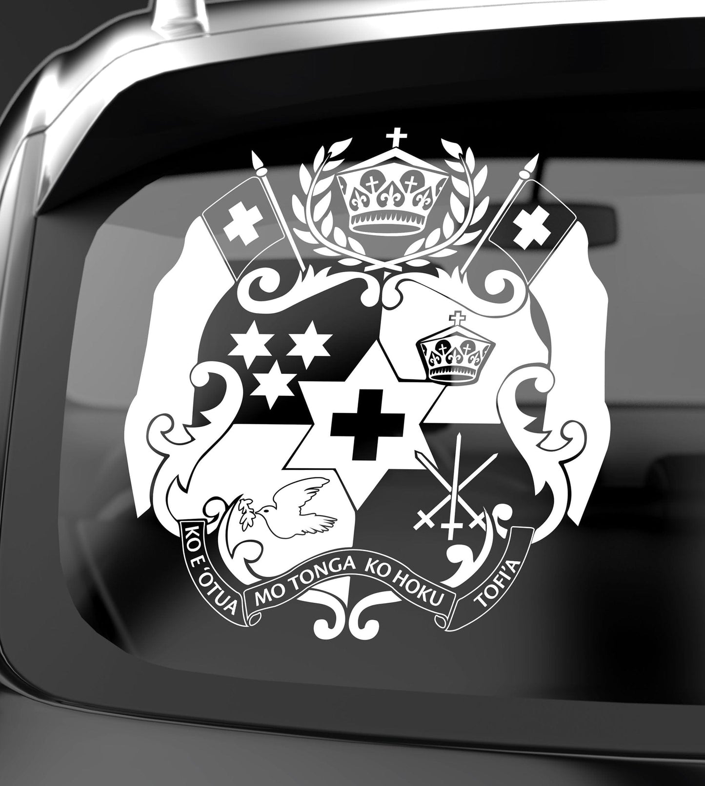 SUPER PACK 10 X Tonga Coat of Arms White Large Vinyl Stickers 500 x 460mm