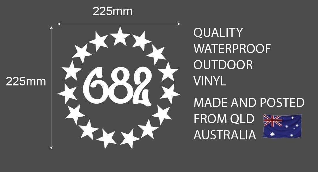 Cook Island Vinyl White 15 Stars with 682 Inside Sticker 225 x 225mm