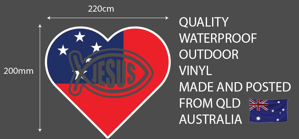 Samoan Love Jesus Fish Flag Vinyl Sticker 11 x 10cm and 22 x 20cm
