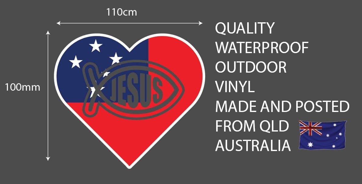 Samoan Love Jesus Fish Flag Vinyl Sticker 11 x 10cm and 22 x 20cm