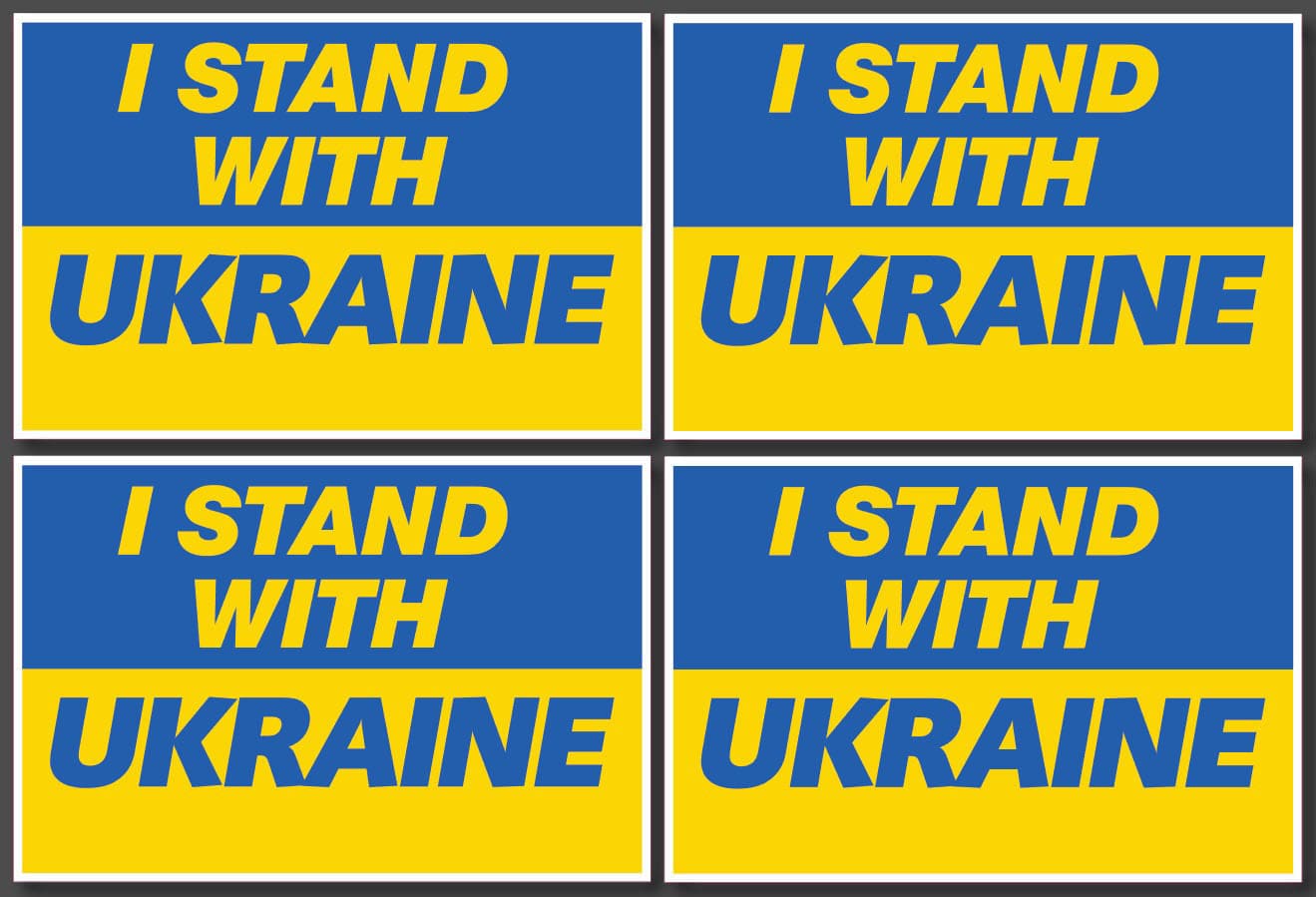 I Stand With Ukraine 4 Pack Vinyl Flag Sticker Set Each Sticker 150 x 100mm