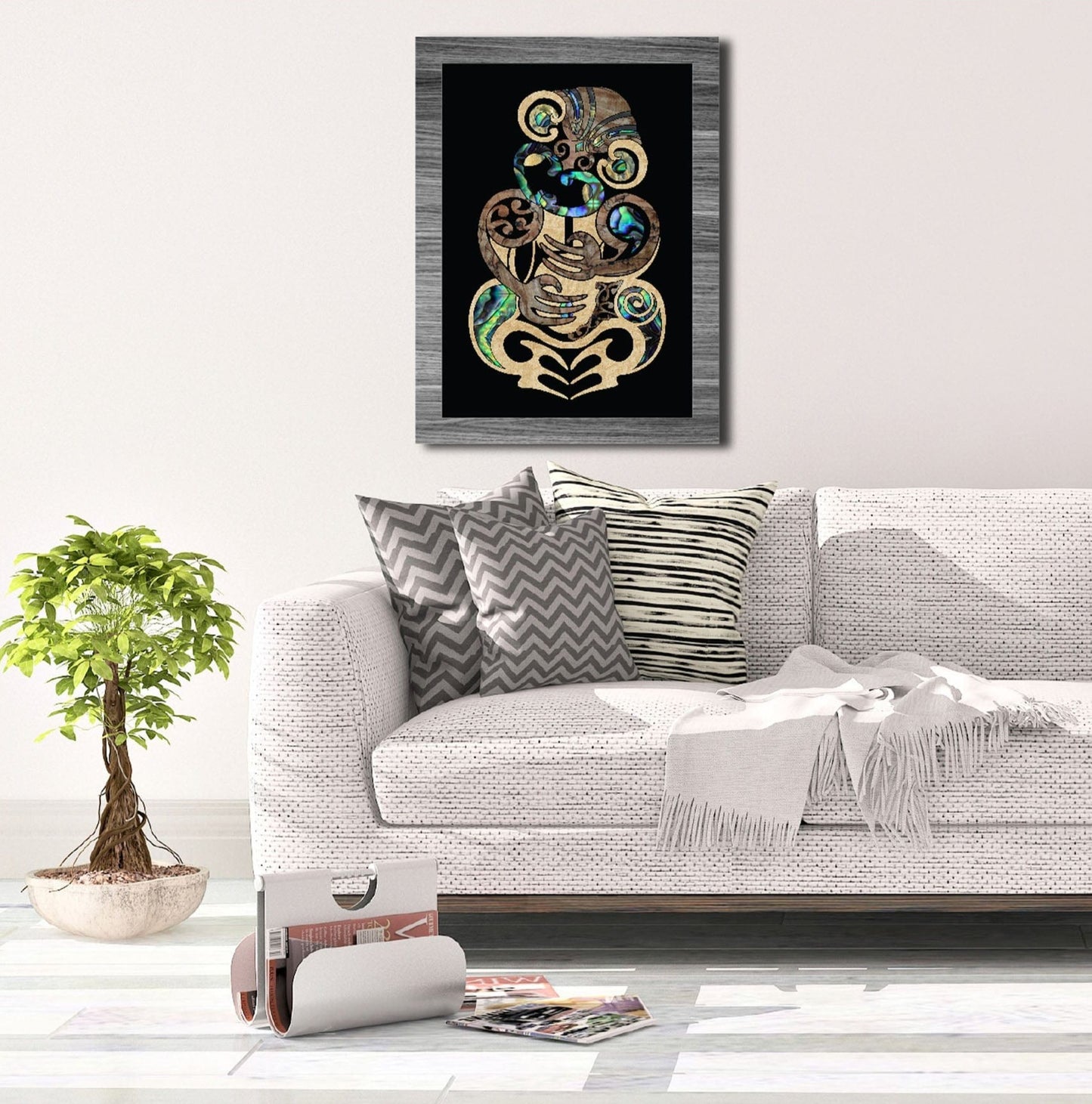 A3 New Zealand Tiki Canvas Print Wood And Paua colours