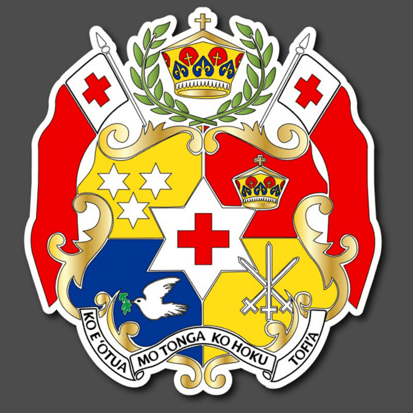 Tongan Coat Of Arms White Outline Vinyl Car Sticker