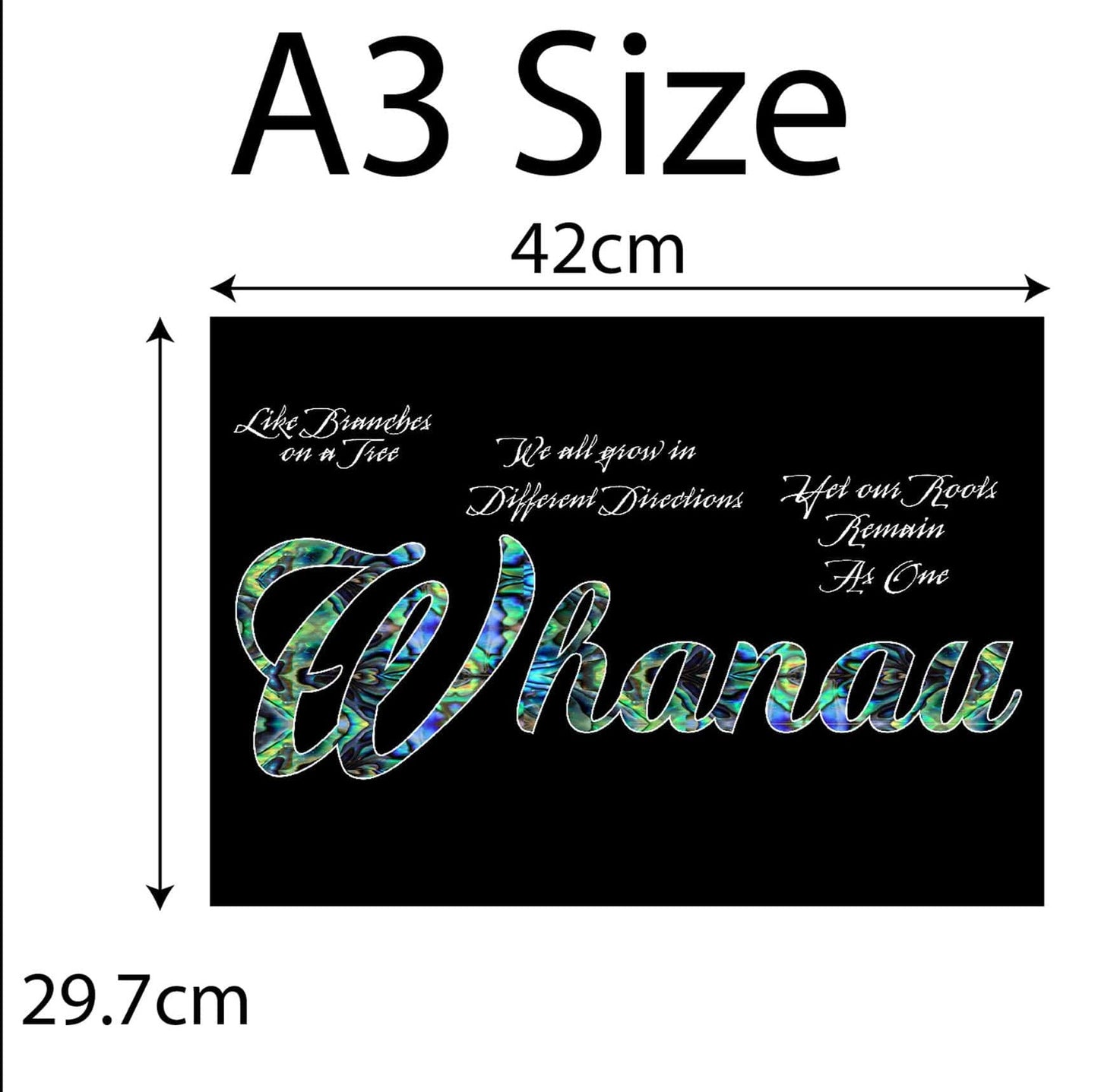 New Zealand Maori Whanau in paua colours black background A3 canvas print ready for framing