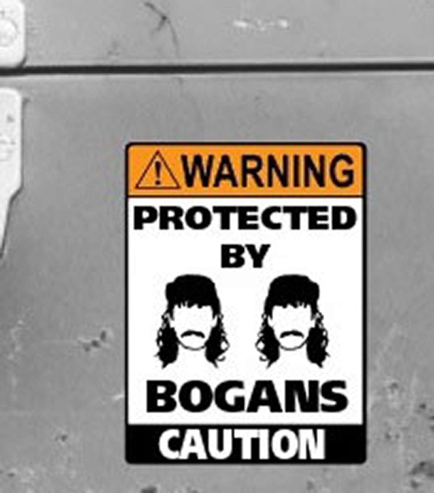 Man Cave Vinyl Sticker Protected By Bogans 100 x 130mm