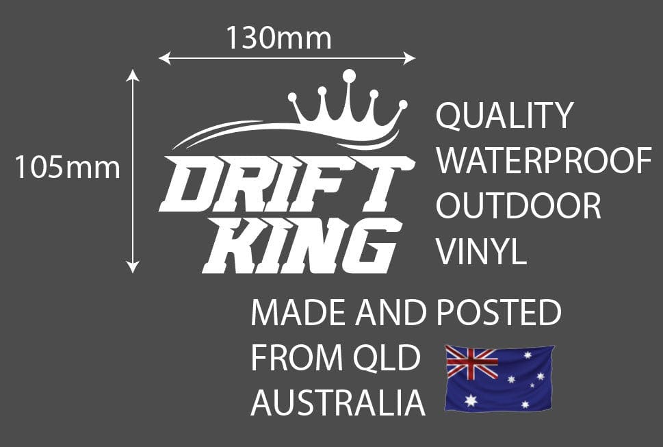 Drift King White Decal Sticker 130 x 105mm or 300 x 240mm