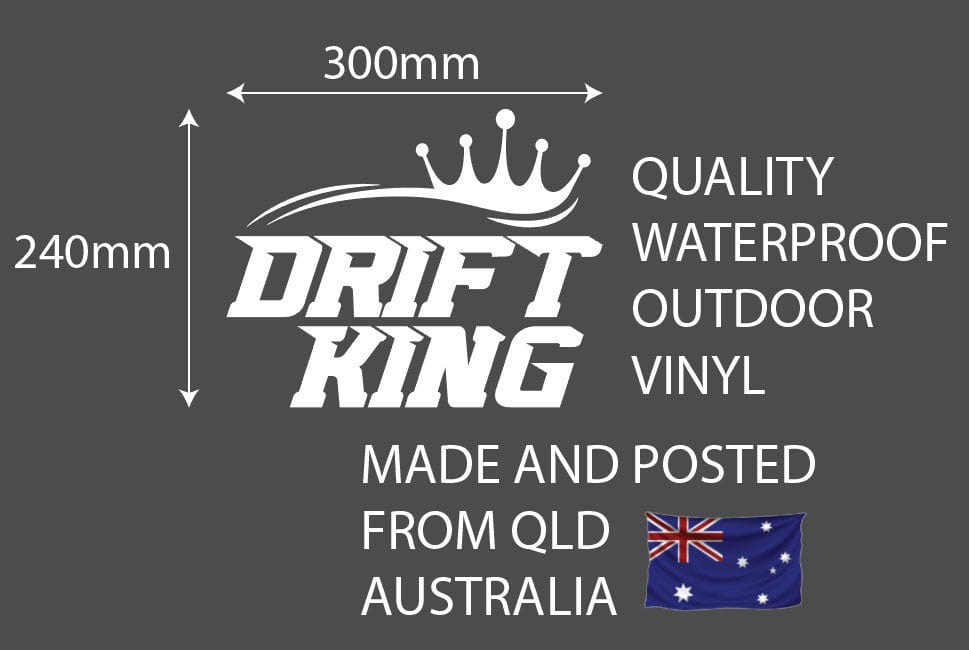 Drift King White Decal Sticker 130 x 105mm or 300 x 240mm