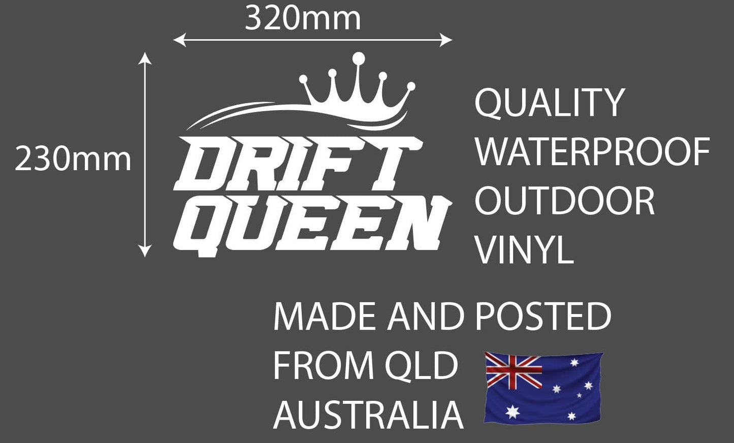 Drift Queen White Decal Sticker 130 x 100mm or 320 x 230mm