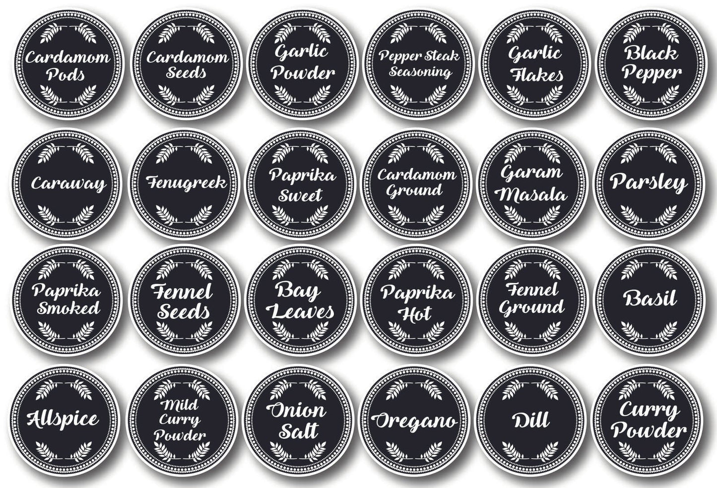 120 Black Vinyl Spice Labels Leaves