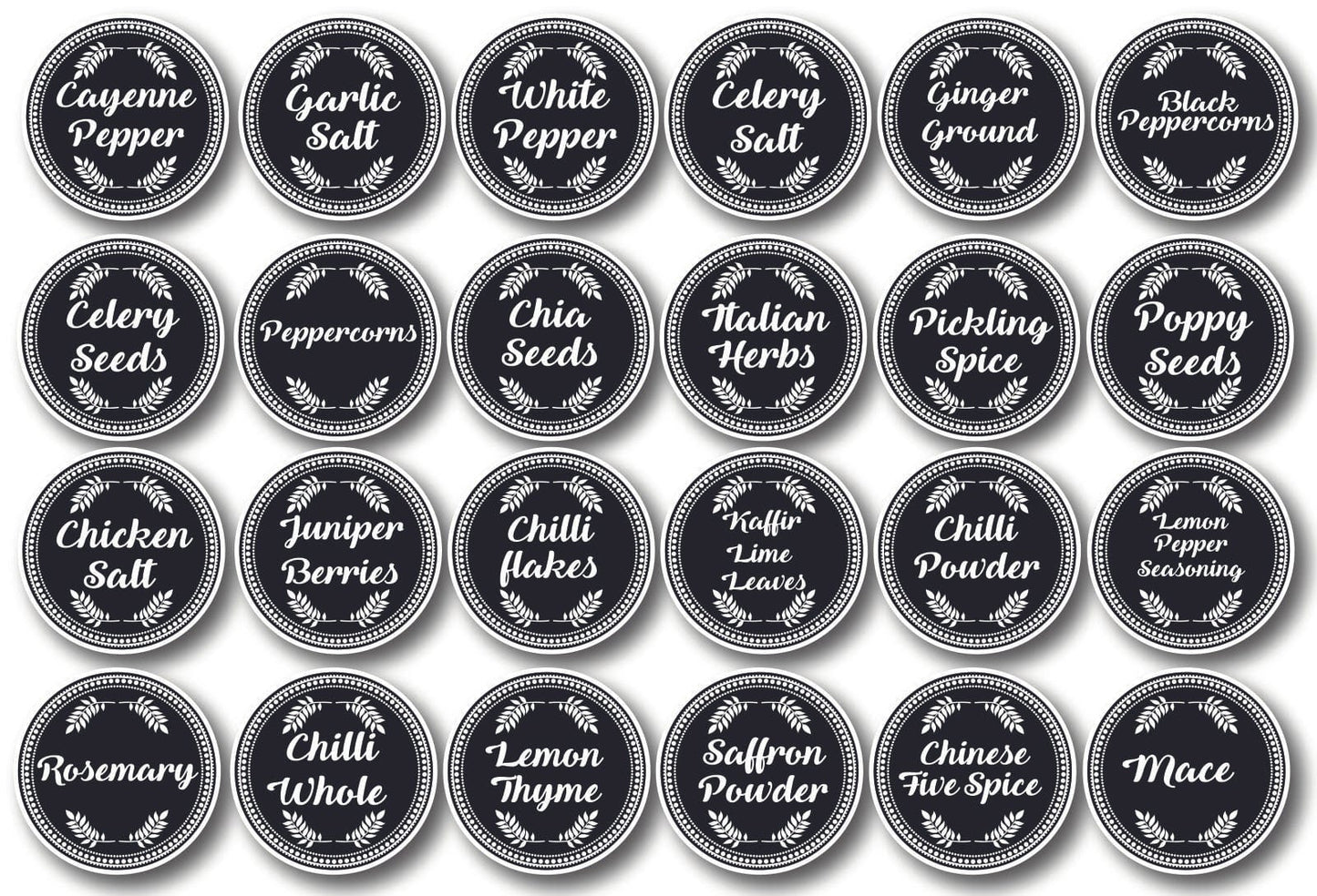 120 Black Vinyl Spice Labels Leaves