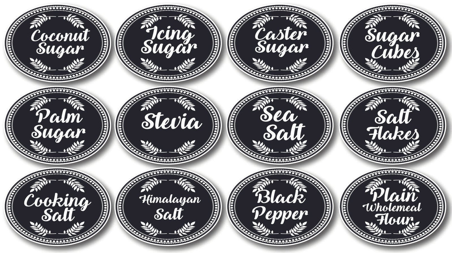 132 Black Vinyl Pantry Labels Leaves