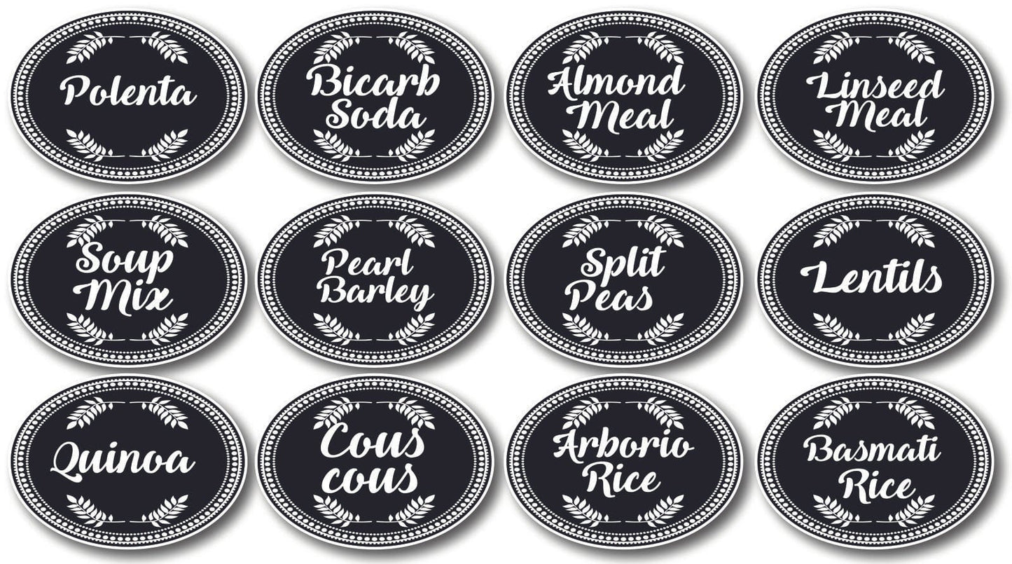 132 Black Vinyl Pantry Labels Leaves