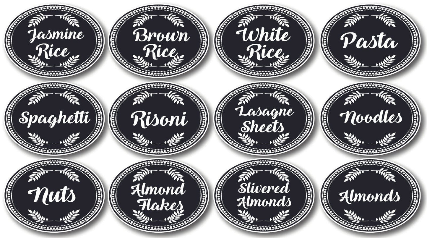 132 Black Vinyl Pantry Labels Leaves