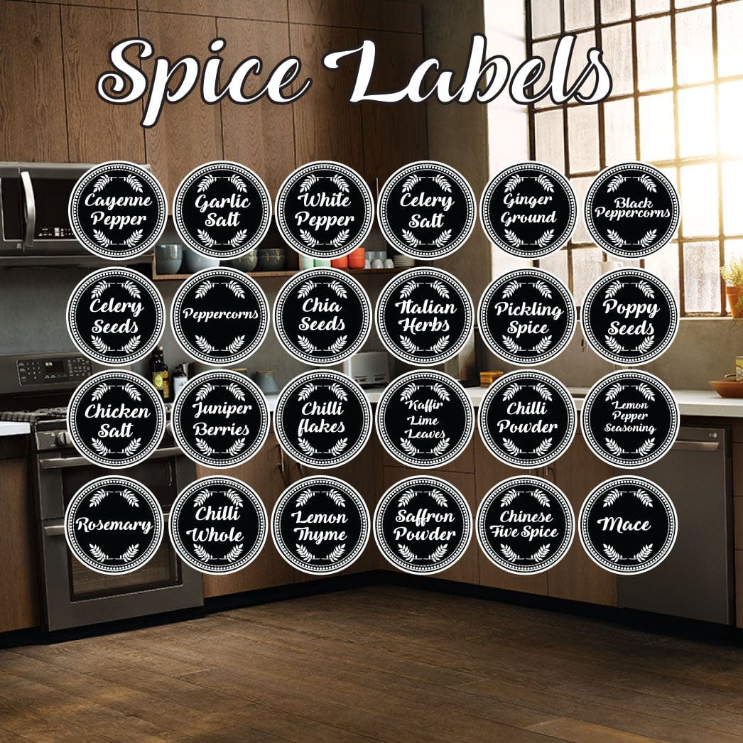 120 Black Vinyl Spice Labels Leaves