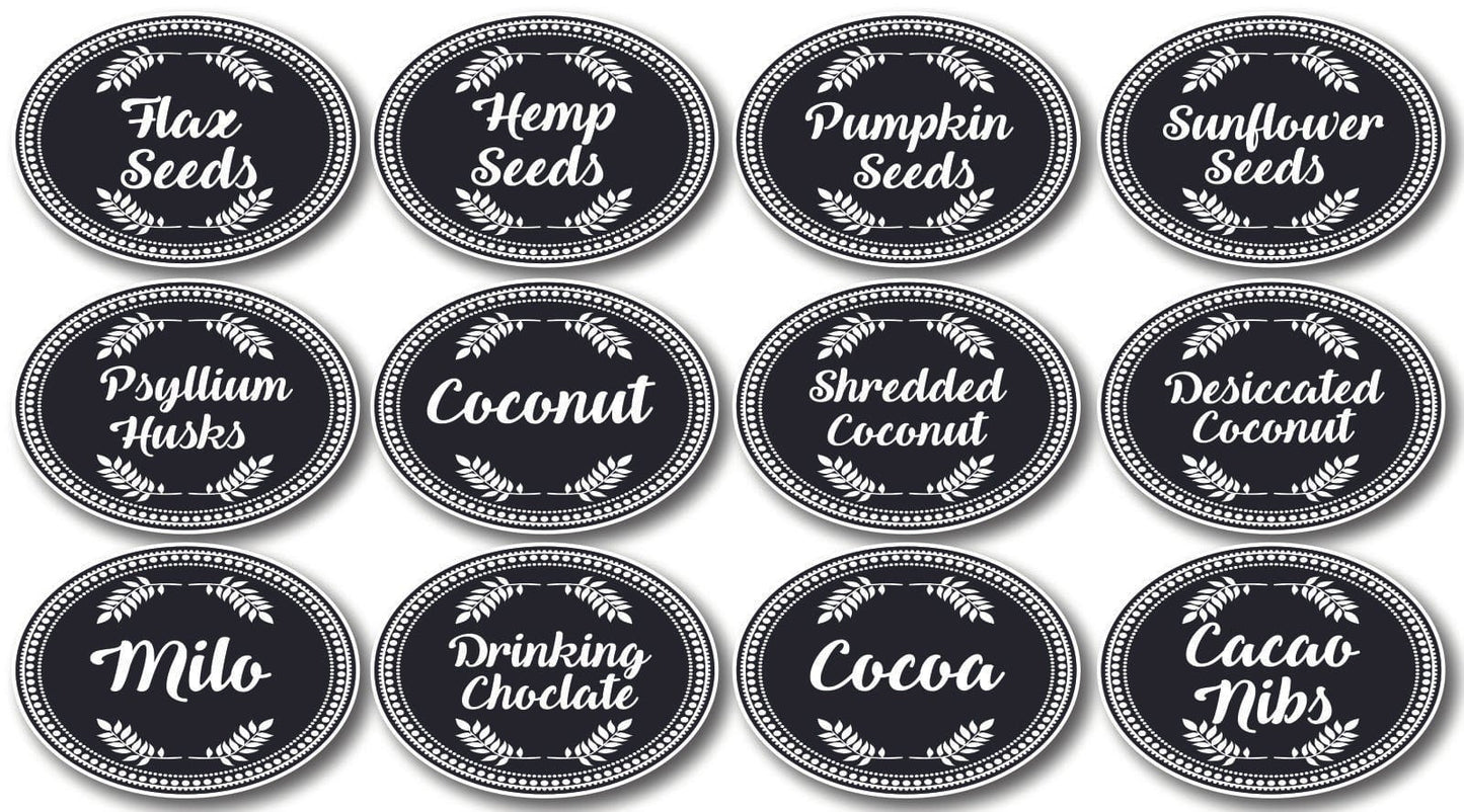 132 Black Vinyl Pantry Labels Leaves