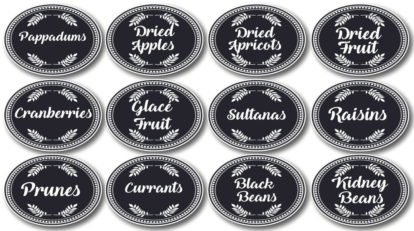 132 Black Vinyl Pantry Labels Leaves
