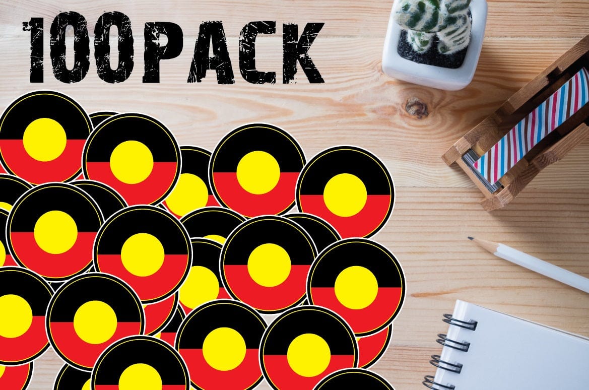 Aboriginal Flag Round Waterproof Vinyl Sticker Packs each Sticker 70 x 70mm
