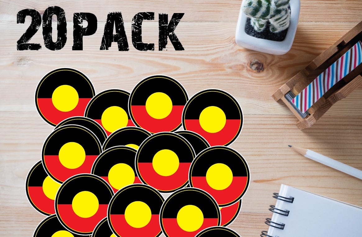 Aboriginal Flag Round Waterproof Vinyl Sticker Packs each Sticker 70 x 70mm