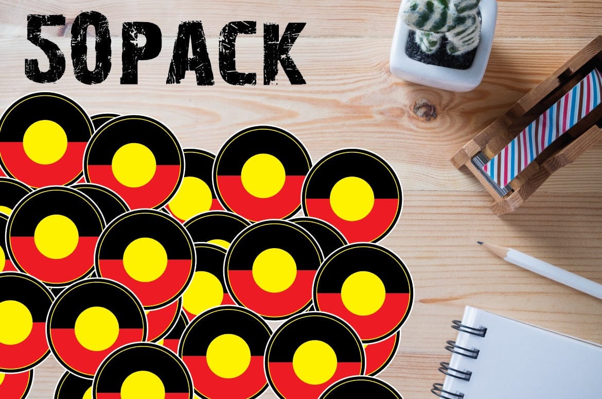 Aboriginal Flag Round Waterproof Vinyl Sticker Packs each Sticker 70 x 70mm