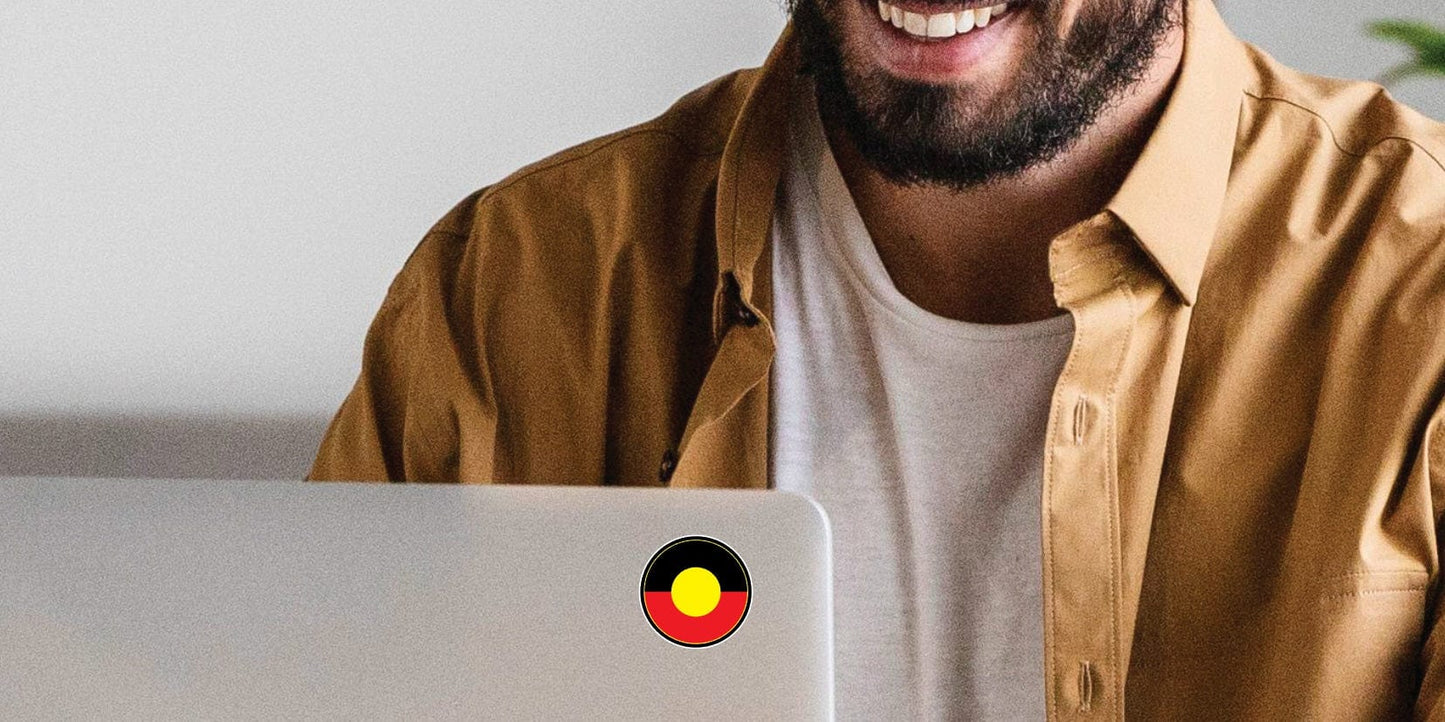 Aboriginal Flag Round Waterproof Vinyl Sticker Packs each Sticker 70 x 70mm