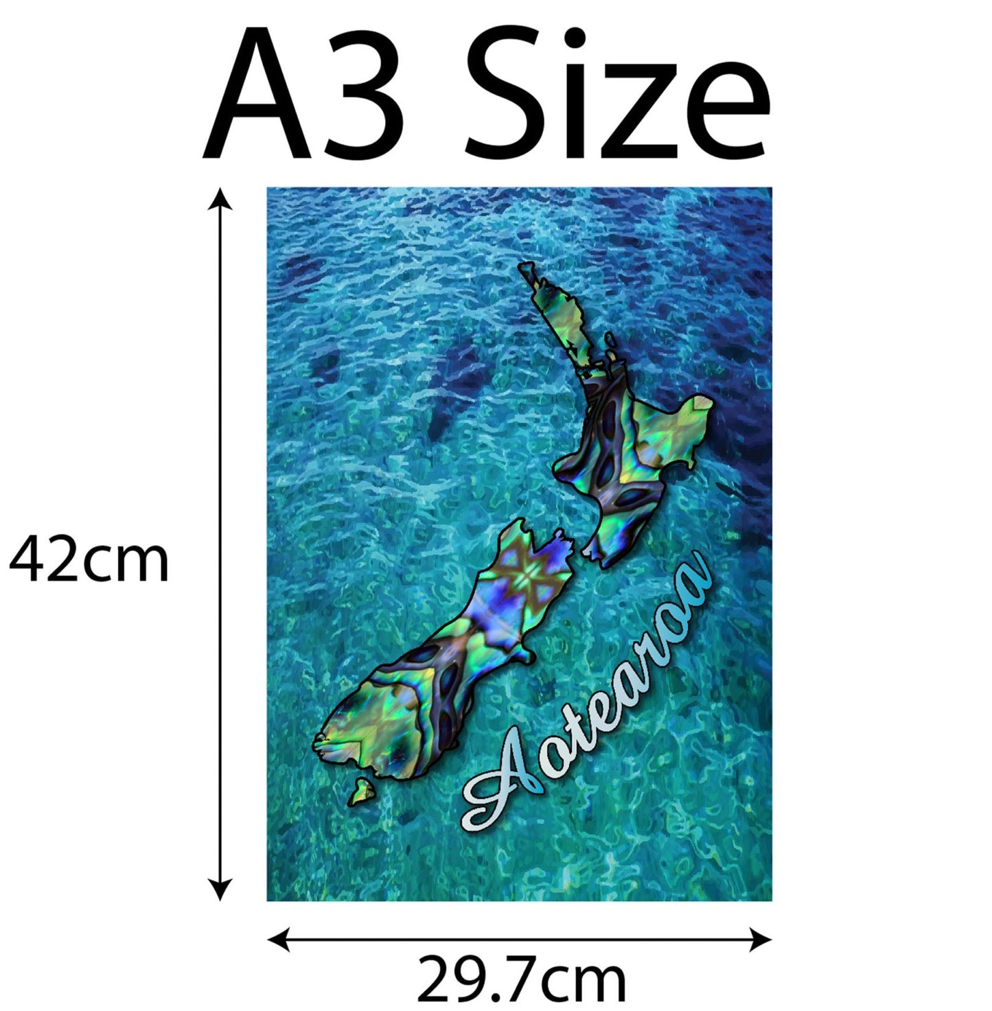 A3 New Zealand Map with Ocean Background Canvas Print