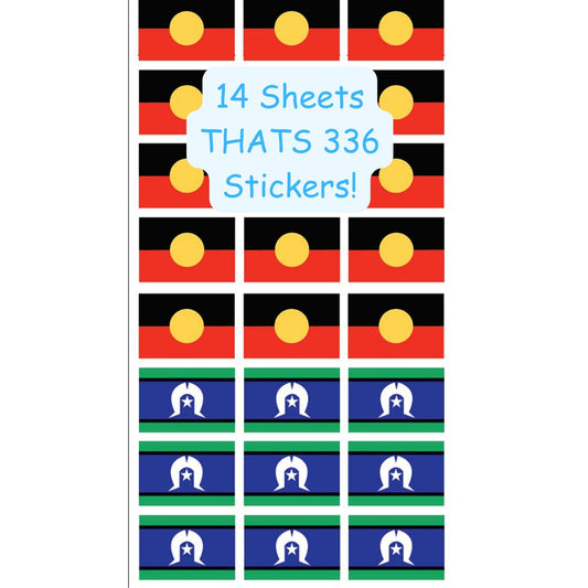 Bulk Lot 336 Aboriginal Flag x Torres Strait Vinyl Stickers each sticker is 33 x 22mm x 14 Sheets