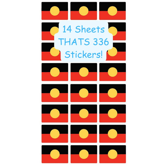Bulk Lot 336 Aboriginal Flag Vinyl Stickers each sticker is 33 x 22mm x 14 Sheets,