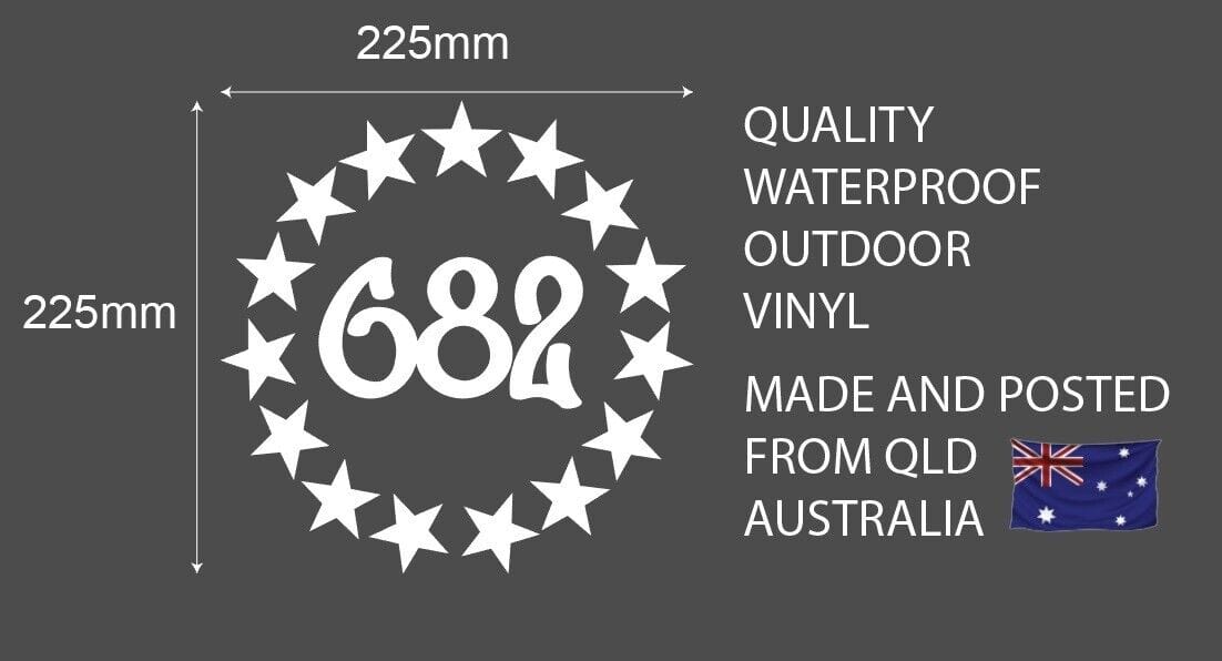 Cook Island Vinyl  White 15 Stars with 682 Inside Sticker 225 x 225mm
