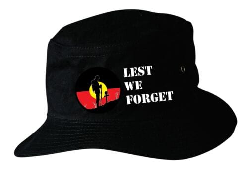 ANZAC Aboriginal Indigenous Design Lest We Forget Soft Cotton Bucket Hat