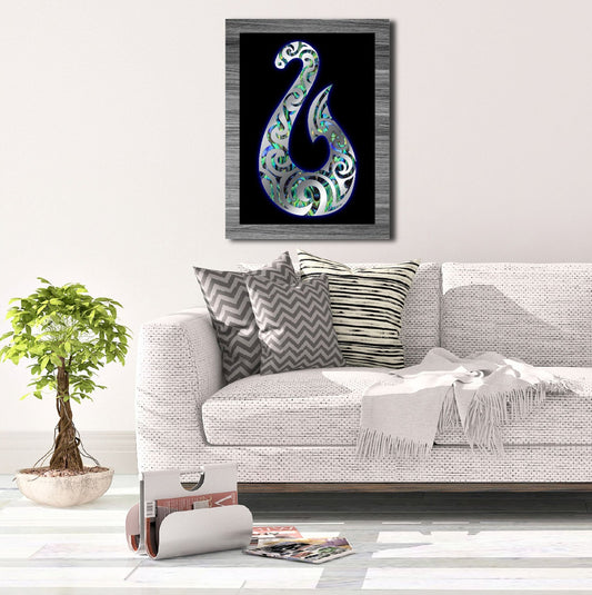 A3 New Zealand Paua and Chrome Colours Fish Hook Canvas Print