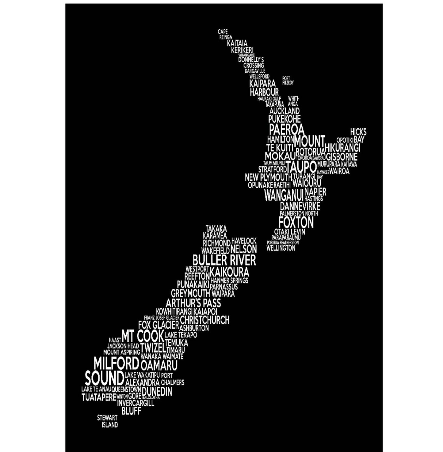 A3 New Zealand Map Black Background Canvas Print