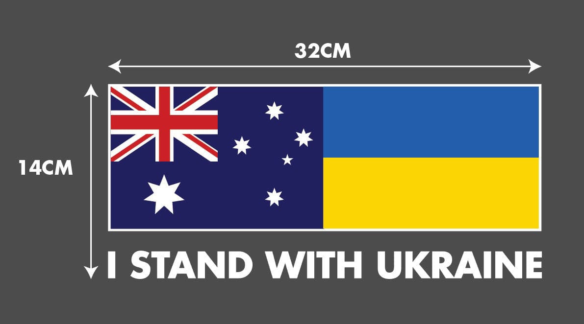I Stand With Ukraine Vinyl Waterproof Car Sticker 21 x 9.5cm Ukraine Flag and Australian Flag
