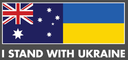 I Stand With Ukraine Vinyl Waterproof Car Sticker 21 x 9.5cm Ukraine Flag and Australian Flag