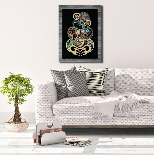 A3 New Zealand Tiki Canvas Print Wood And Paua colours
