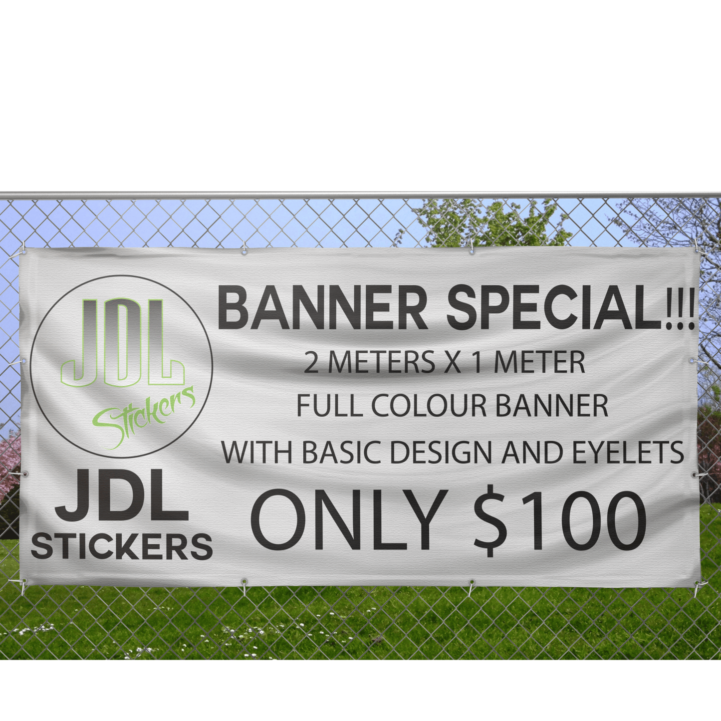 Banner 2 x 1m 510gsm Includes Eyelets and Basic Artwork