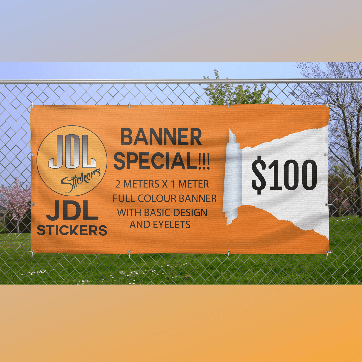 Banner 2 x 1m 510gsm Includes Eyelets and Basic Artwork