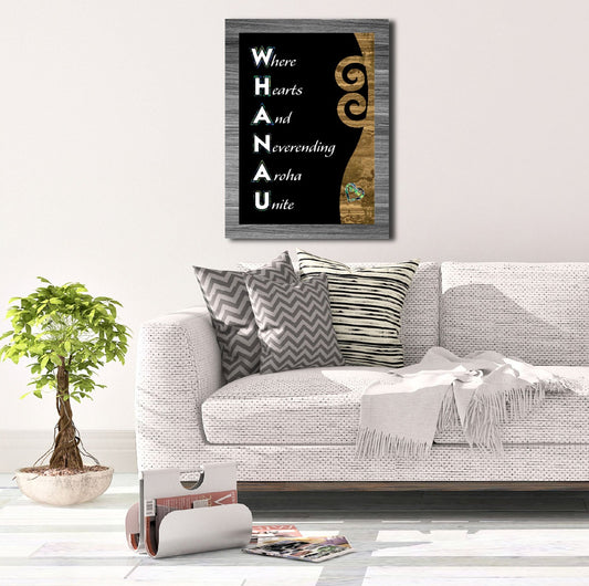 A3 New Zealand Whanau With Wood Look Koru Canvas Print