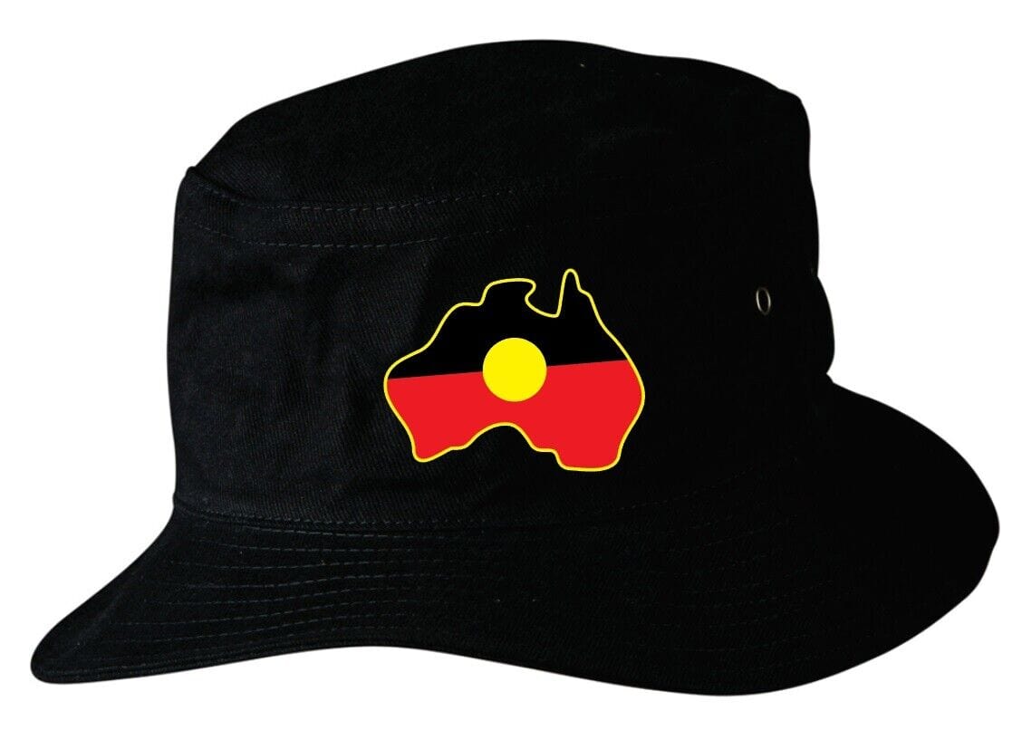 Aboriginal Flag Themed Map Of Australia Soft Cotton Bucket Hat.