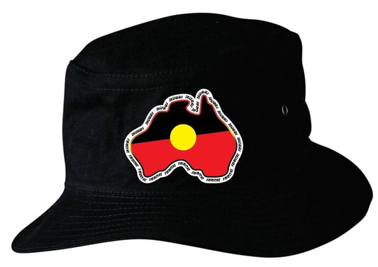 Aboriginal Flag Murri Themed Map Of Australia Soft Cotton Bucket Hat.