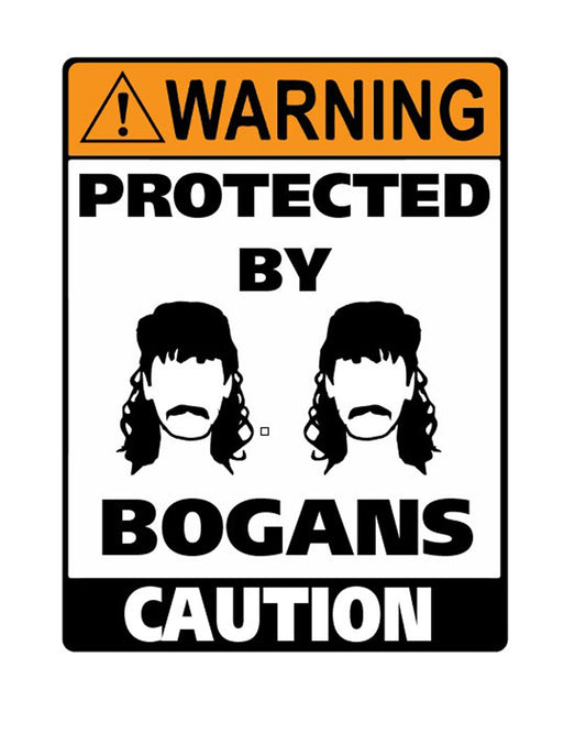 Man Cave Vinyl Sticker Protected By Bogans 100 x 130mm