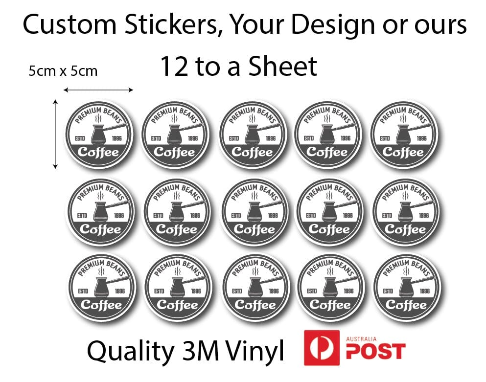 Promo Customised Vinyl Stickers Each @ 50 x 50mm Total 144 or 288 Stickers