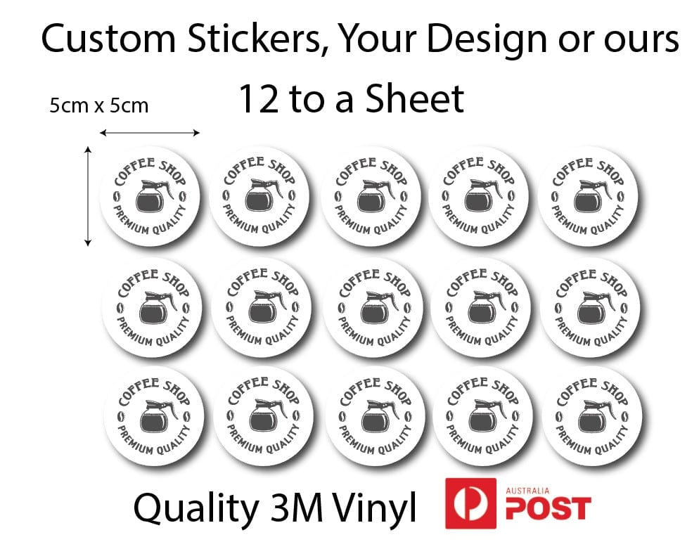 Coffee Cup, Paper Cup, Promo Customised Vinyl Stickers Each @ 50 x 50mm Total 288 Stickers