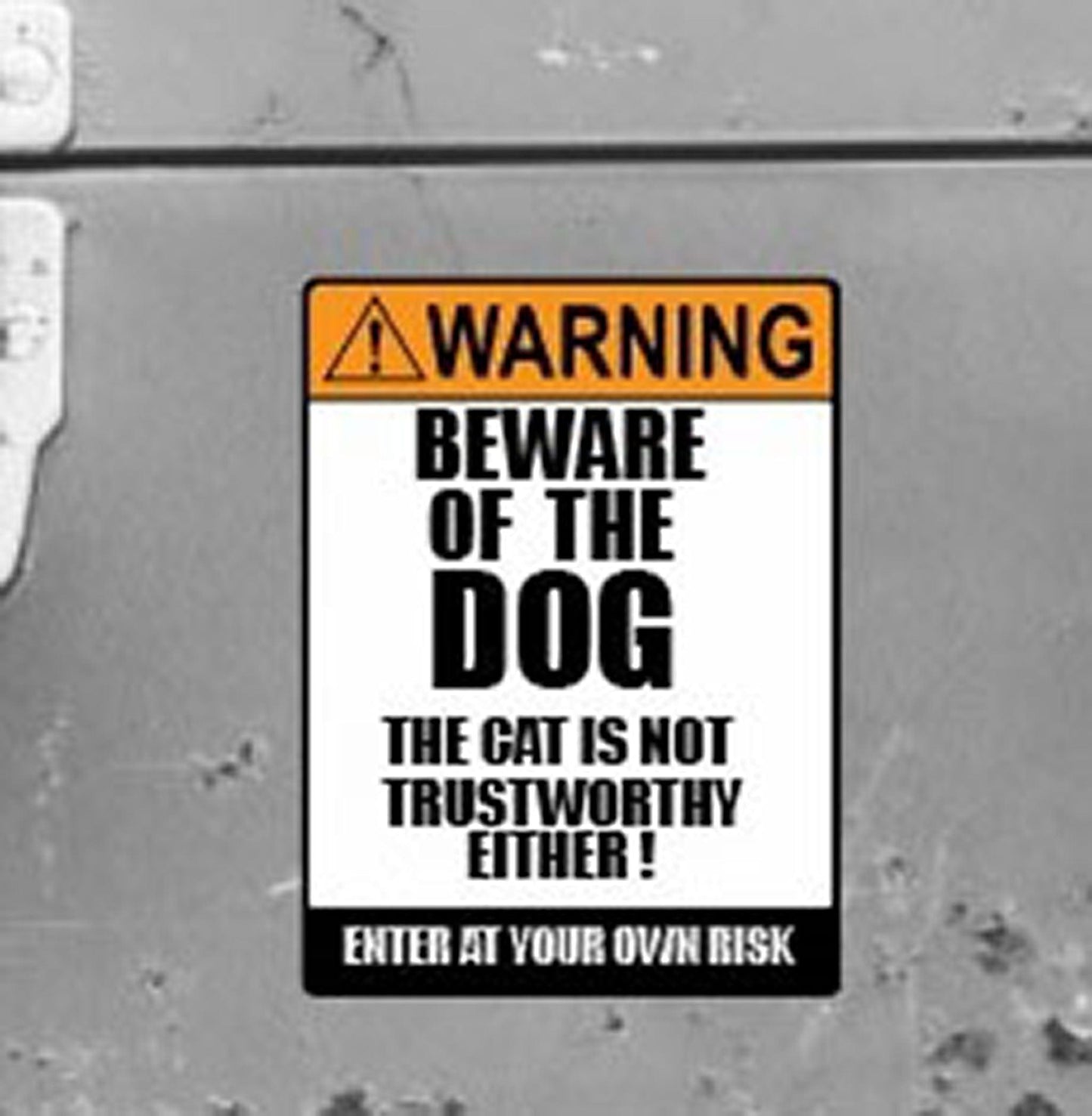 Man Cave Vinyl Sticker Beware Of The Dog 100 x 130mm