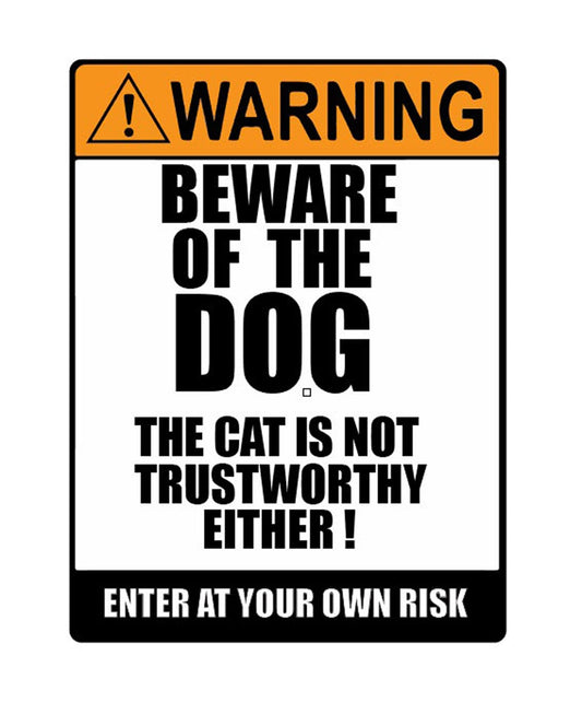 Man Cave Vinyl Sticker Beware Of The Dog 100 x 130mm