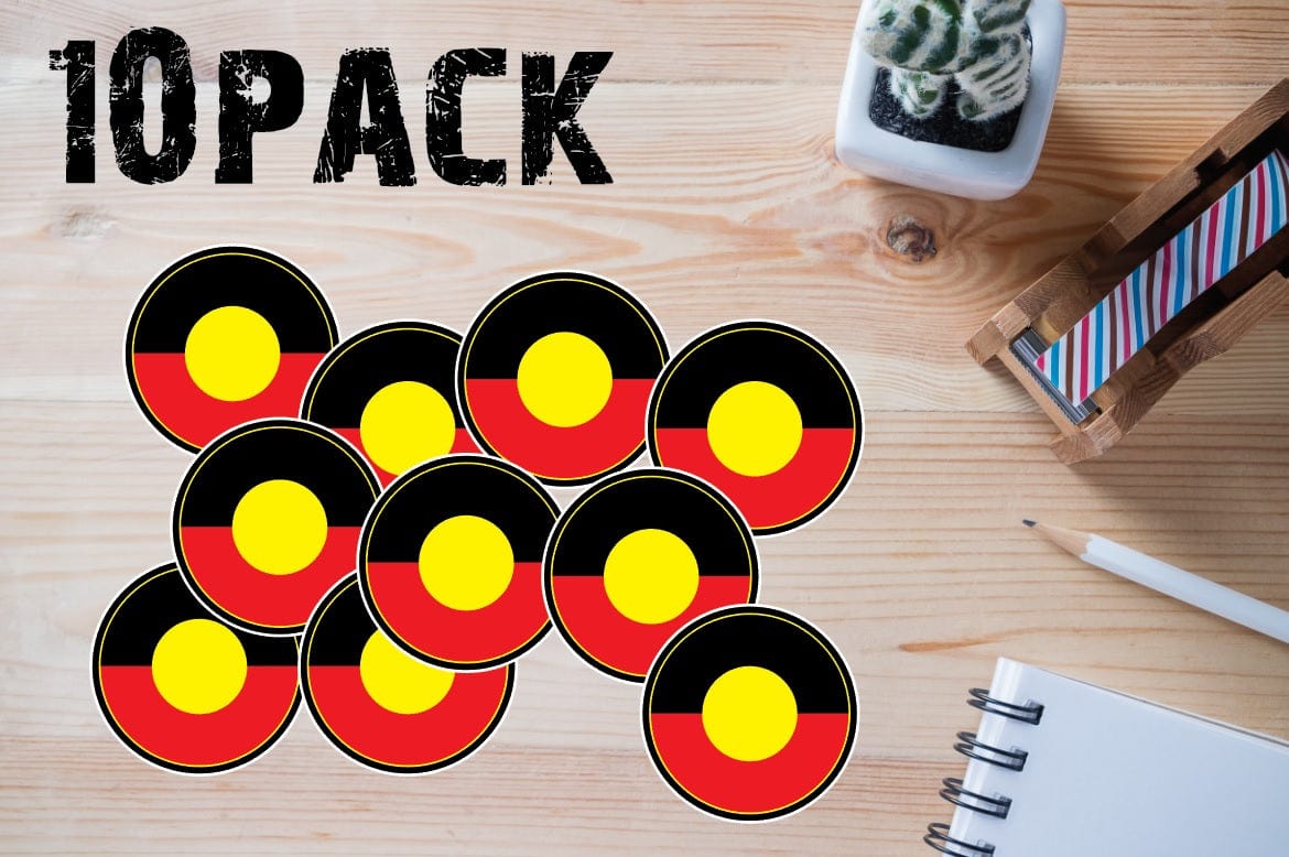 Aboriginal Flag Round Waterproof Vinyl Sticker Packs each Sticker 70 x 70mm