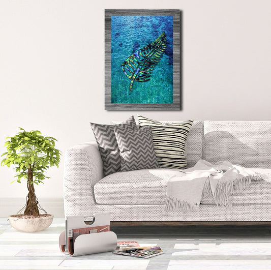 A3 New Zealand Right Facing Fern with Ocean Background Canvas Print